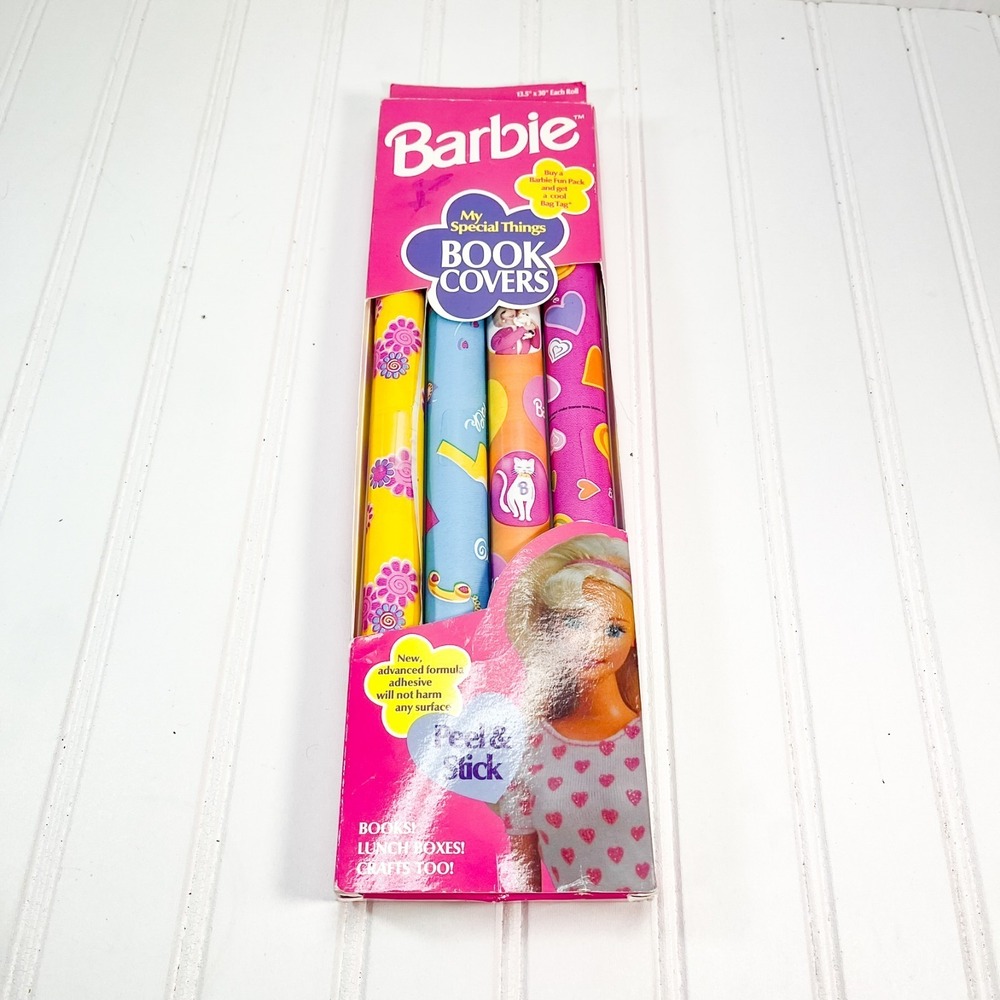 Vintage 1999 Peel‎ And Stick Barbie Book Covers Education Collectible With Cats!